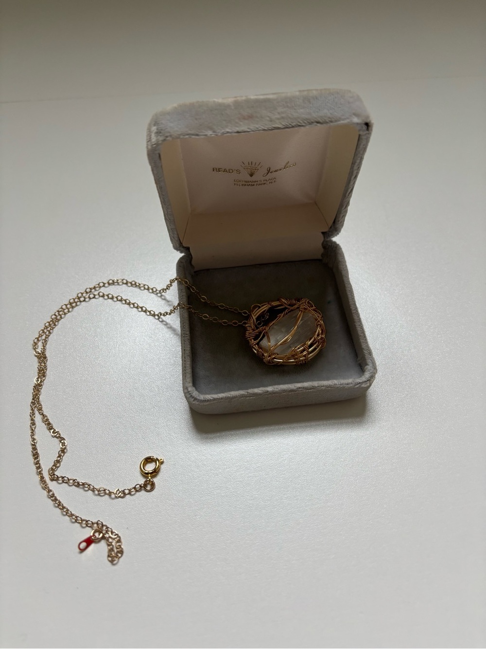 Gold Wire-Wrap Crystal Pendant Necklace - Unbranded
